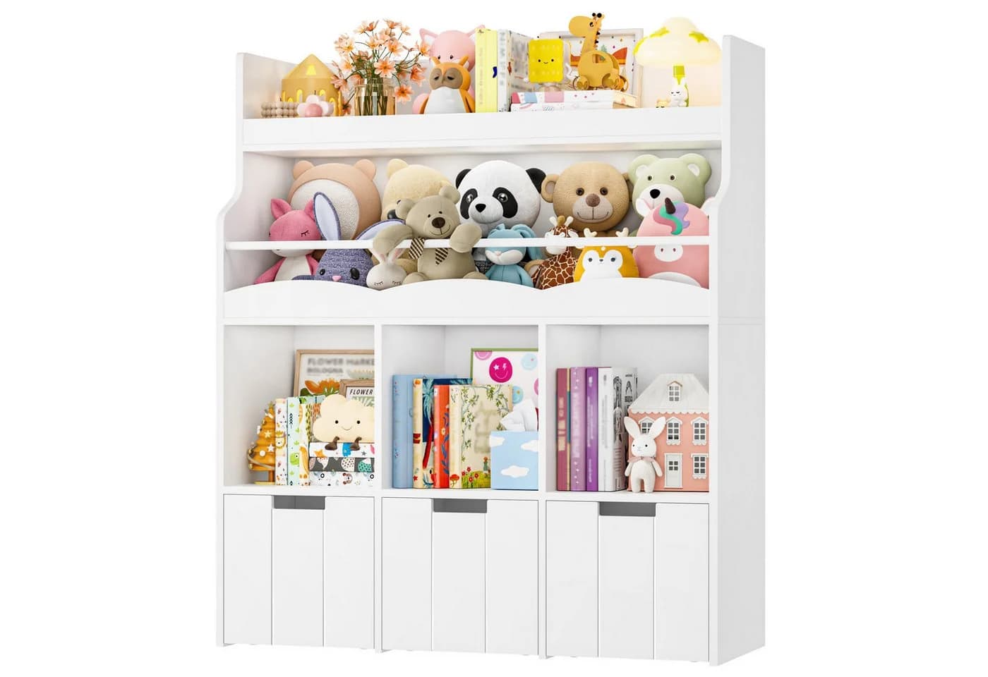 HOMECHO Spielzeugtruhe Kinderregal mit 5 Fächern und Rollschubladen Weiß - Bild 2