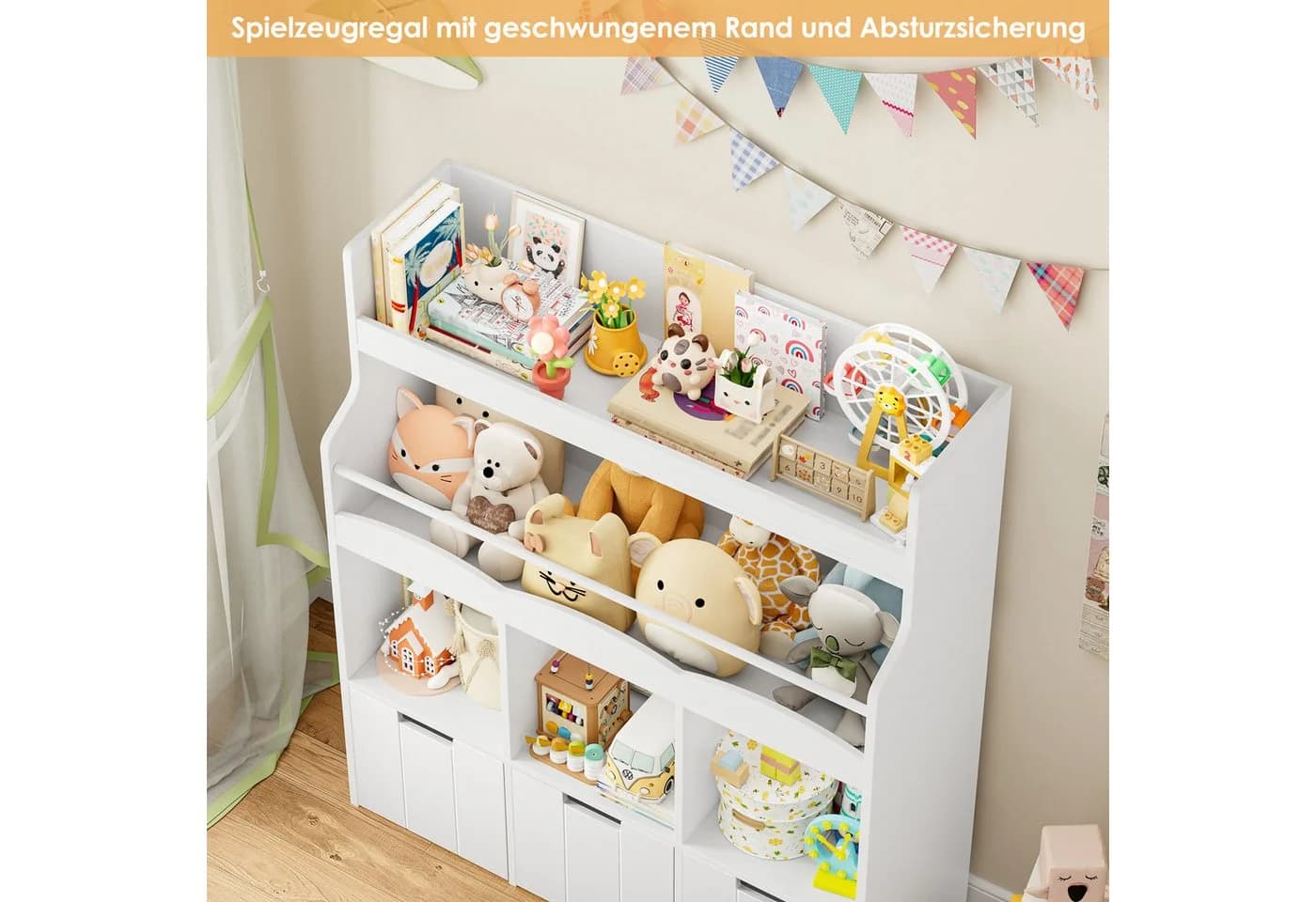 HOMECHO Spielzeugtruhe Kinderregal mit 5 Fächern und Rollschubladen Weiß - Bild 4