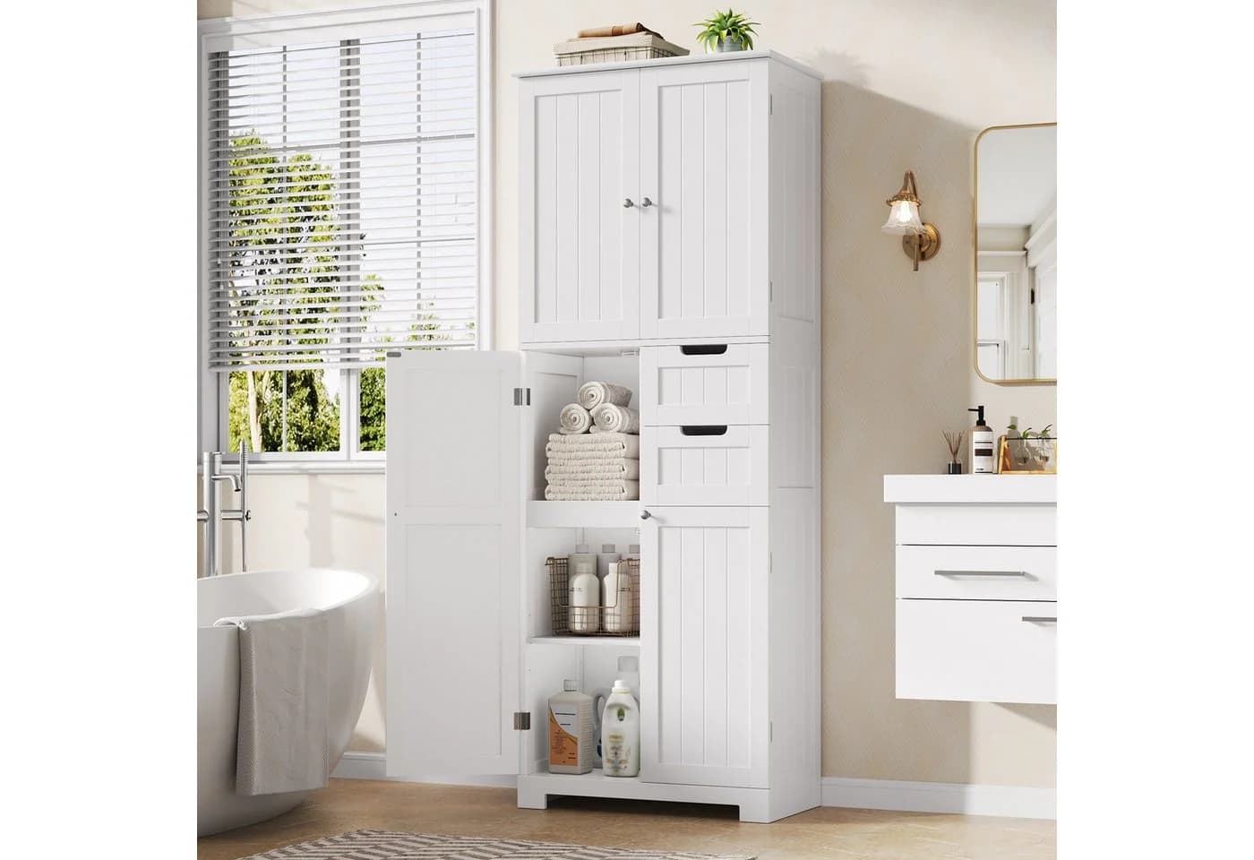 HOMECHO Hochschrank 4 Türen 2 Schubladen Weiß 164,5x60x30cm - Bild 2