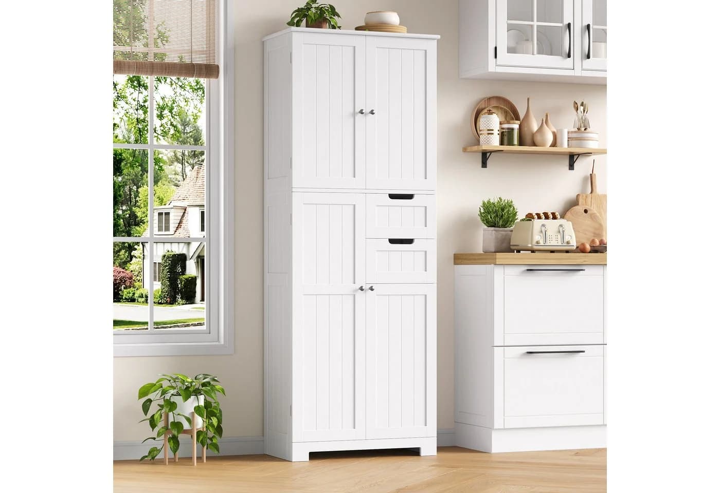 HOMECHO Hochschrank 4 Türen 2 Schubladen Weiß 164,5x60x30cm - Bild 3