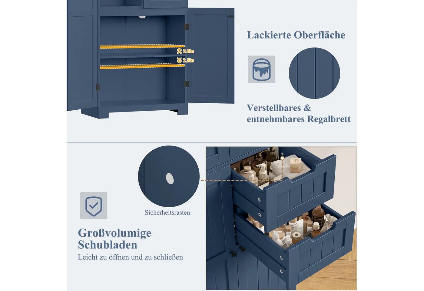HOMECHO Hochschrank 4 Türen 2 Schubladen Grau 60x30x164,5 cm - Bild 3