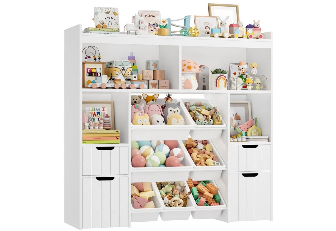 HOMECHO Spielzeugtruhe Kinderregal 7 Aufbewahrungsboxen 4 Schubladen Weiß - Bild 2