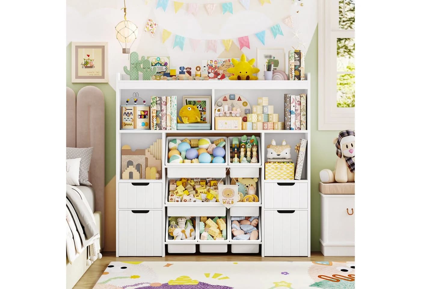HOMECHO Spielzeugtruhe Kinderregal 7 Aufbewahrungsboxen 4 Schubladen Weiß - Bild 3