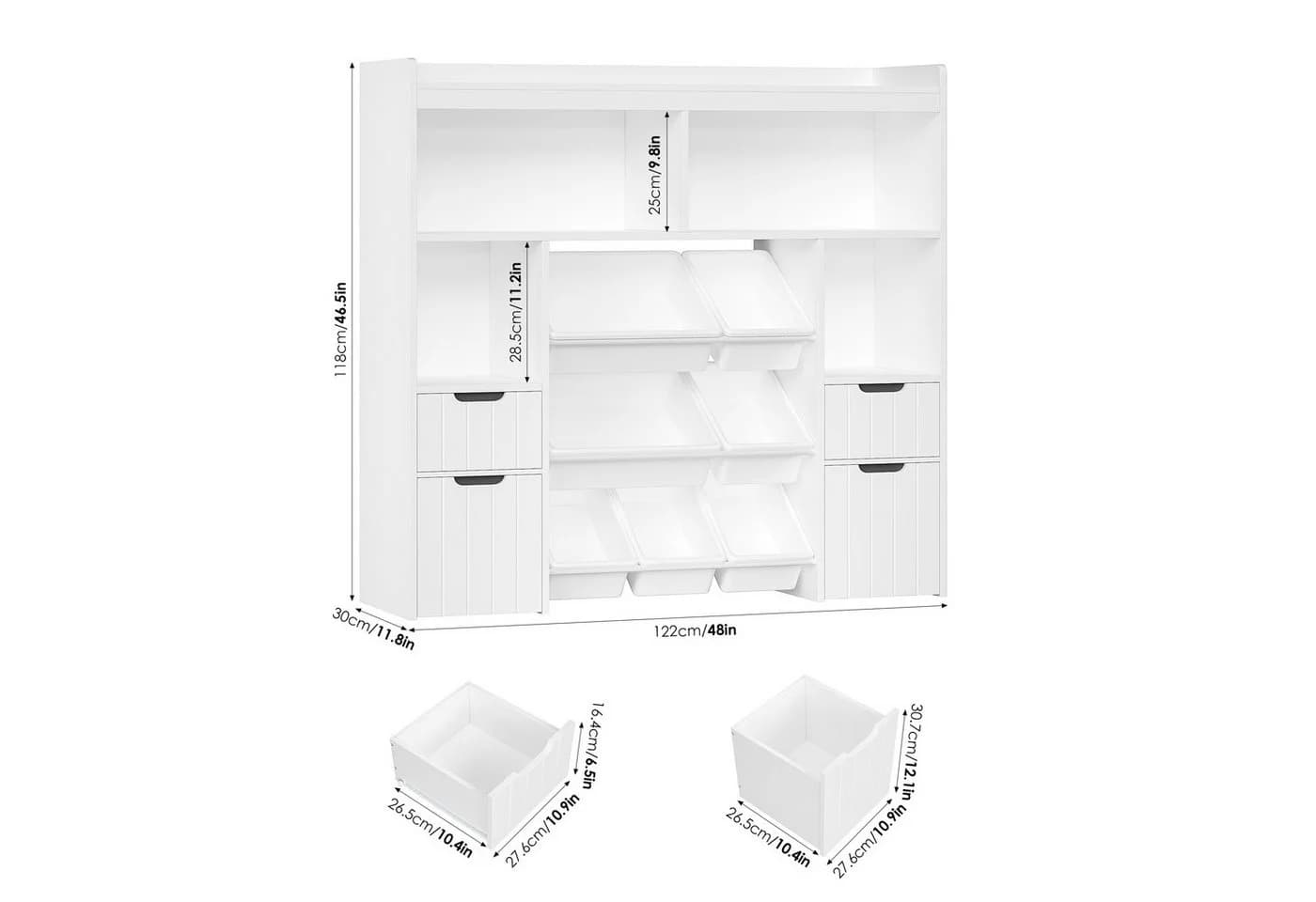 HOMECHO Spielzeugtruhe Kinderregal 7 Aufbewahrungsboxen 4 Schubladen Weiß - Bild 4