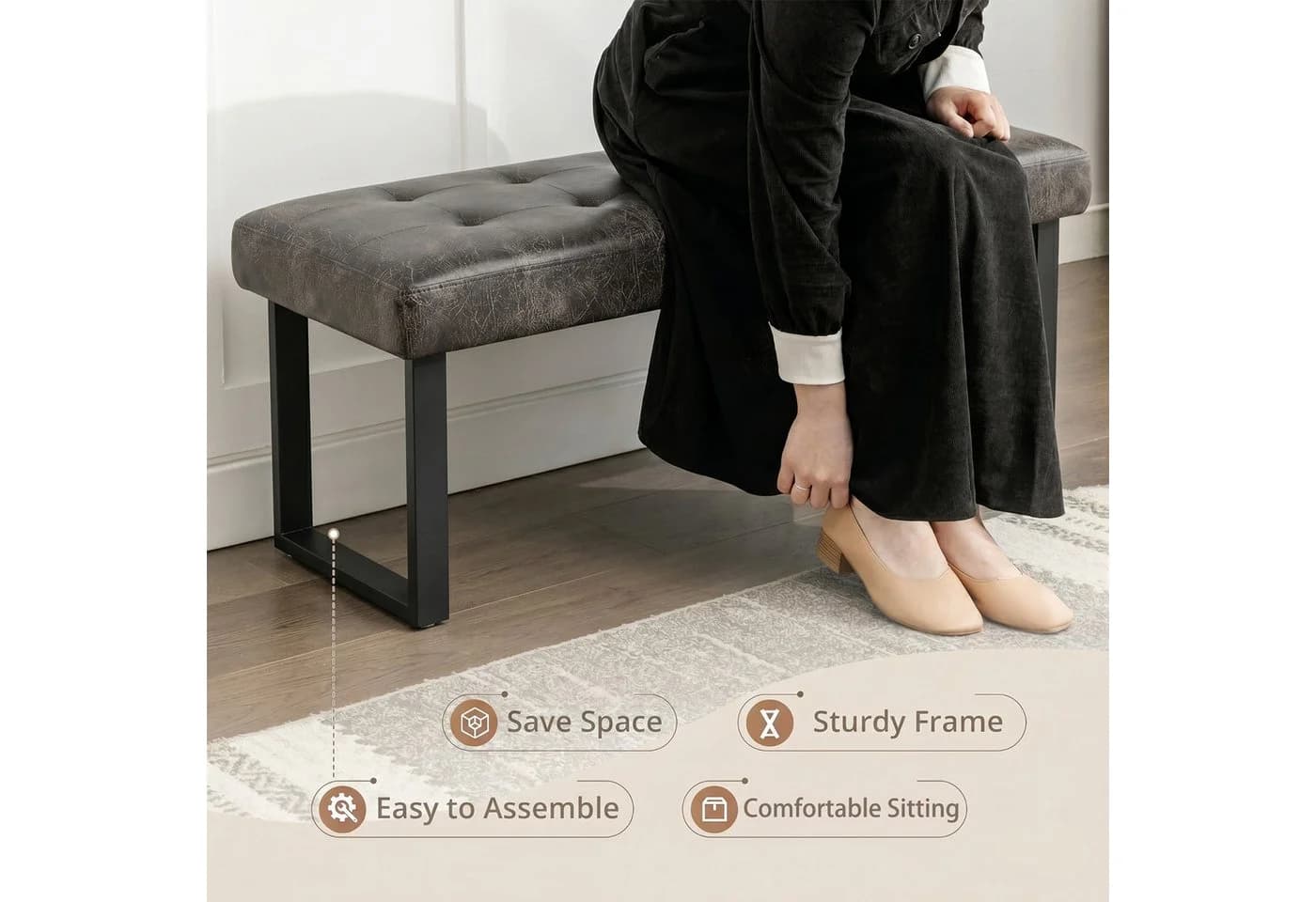 Jiexi Sitzbank Schwarz Gepolstert Modern - Bild 5