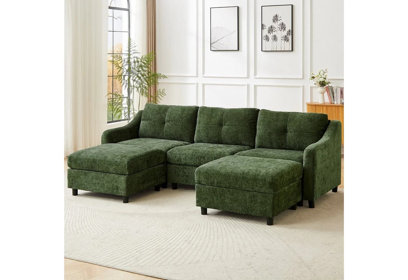 Jiexi Ecksofa mit Schlaffunktion Kordsofa Dunkelgrün