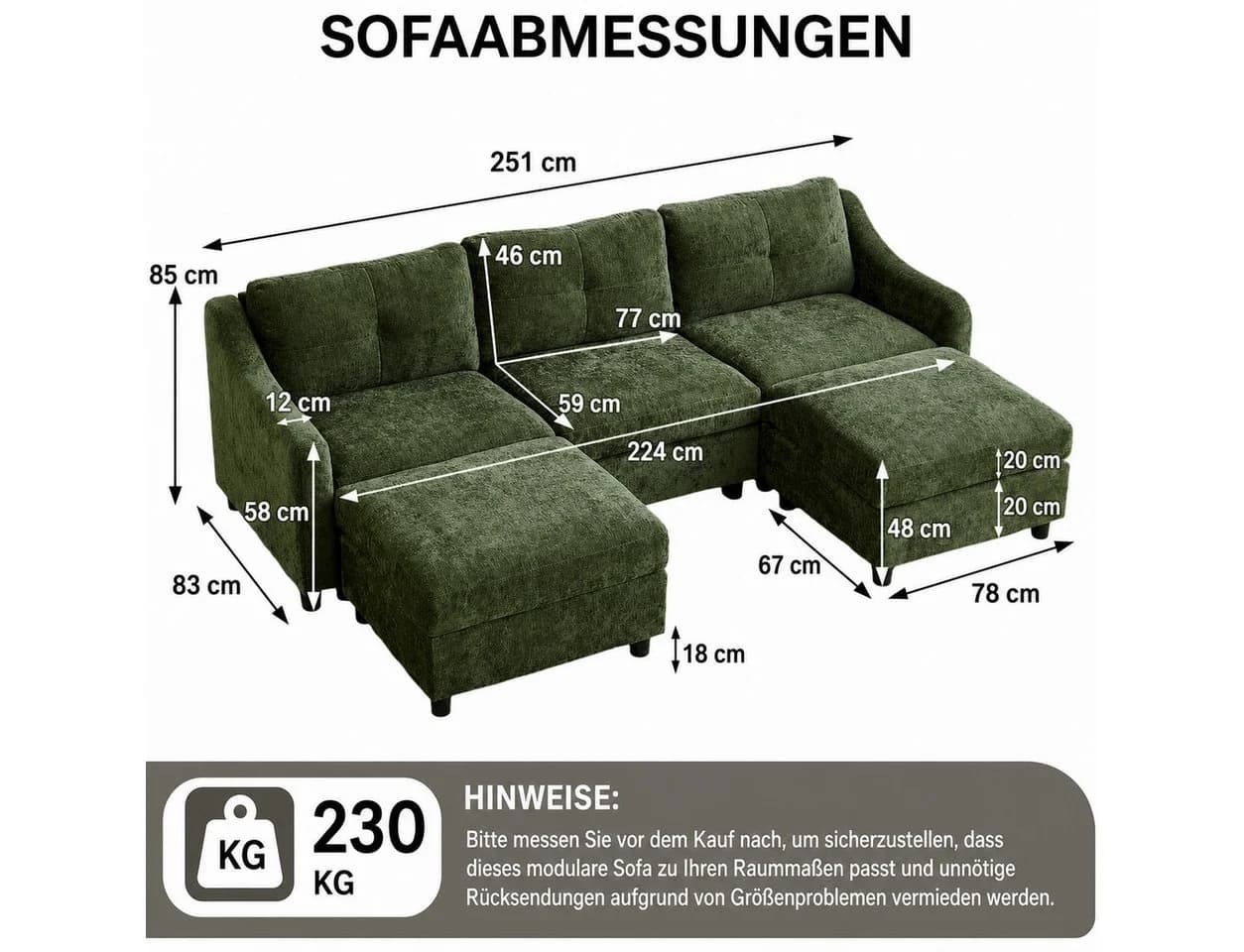 Jiexi Ecksofa mit Schlaffunktion Kordsofa Dunkelgrün - Bild 4