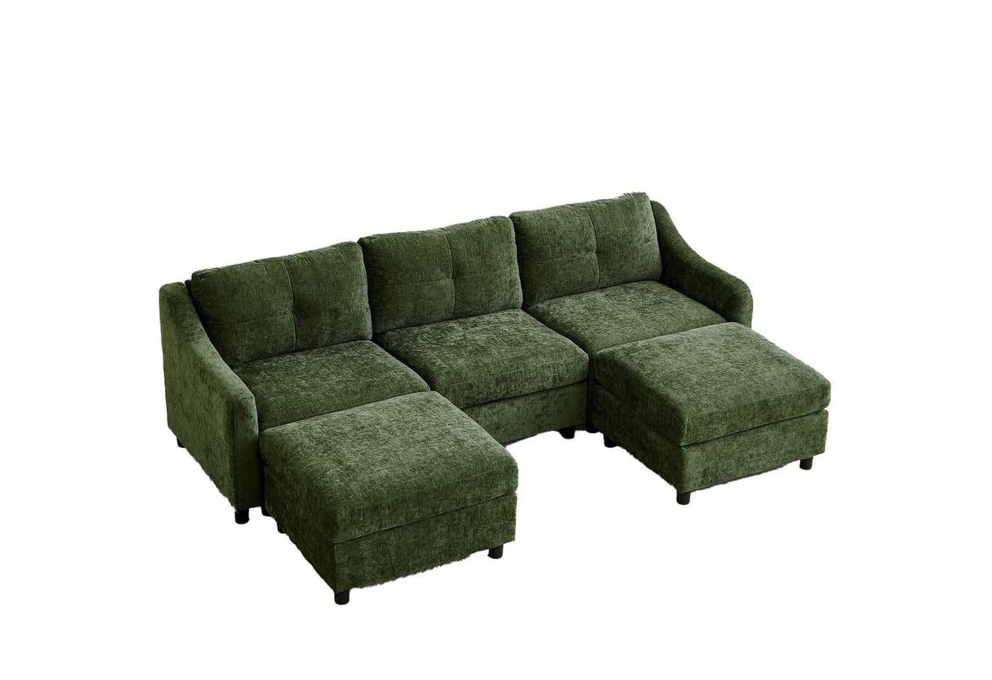 Jiexi Ecksofa mit Schlaffunktion Kordsofa Dunkelgrün - Bild 5