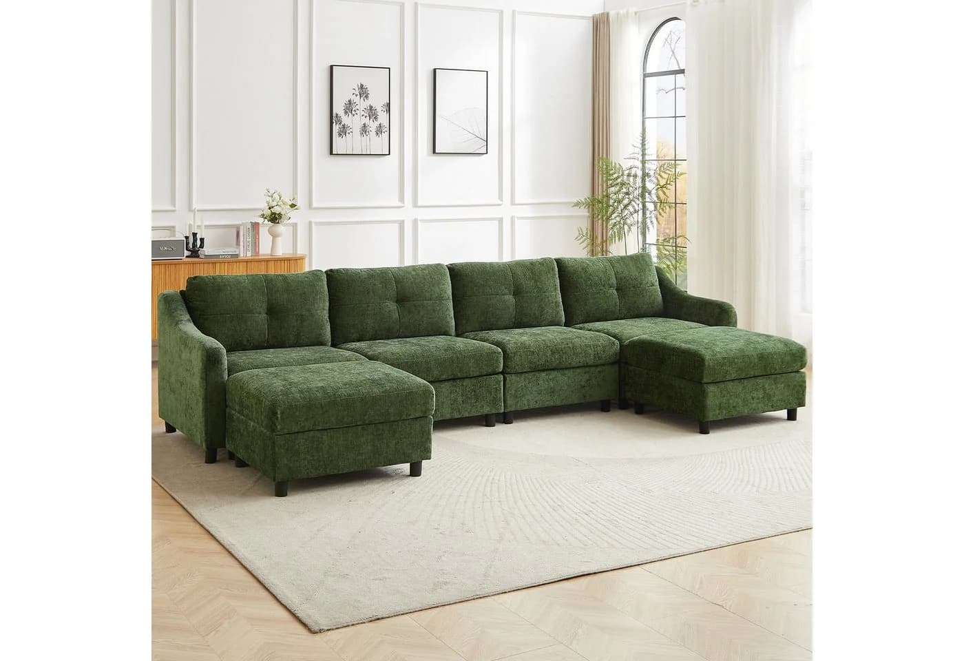 Jiexi Ecksofa mit Schlaffunktion Kordsofa Dunkelgrün