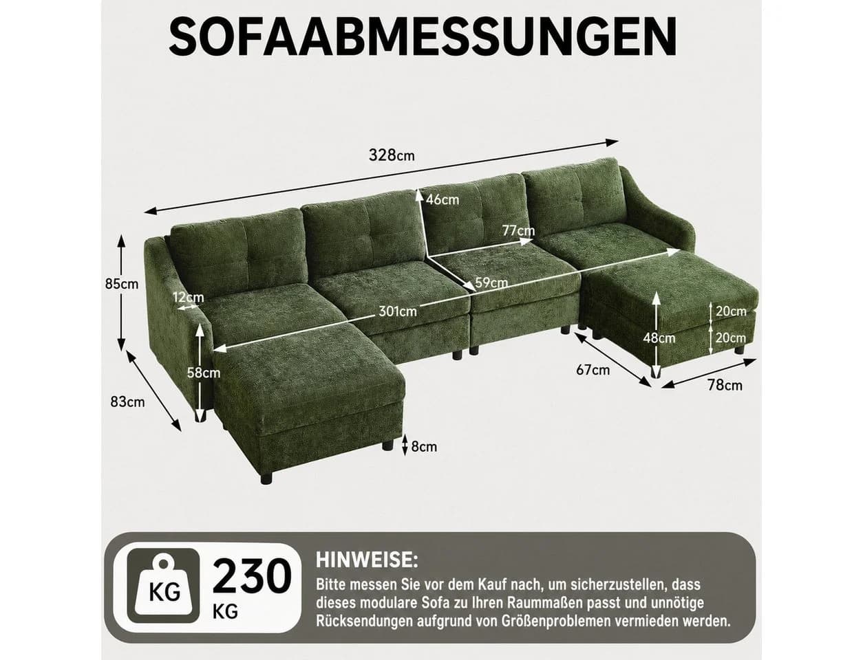 Jiexi Ecksofa mit Schlaffunktion Kordsofa Dunkelgrün - Bild 4