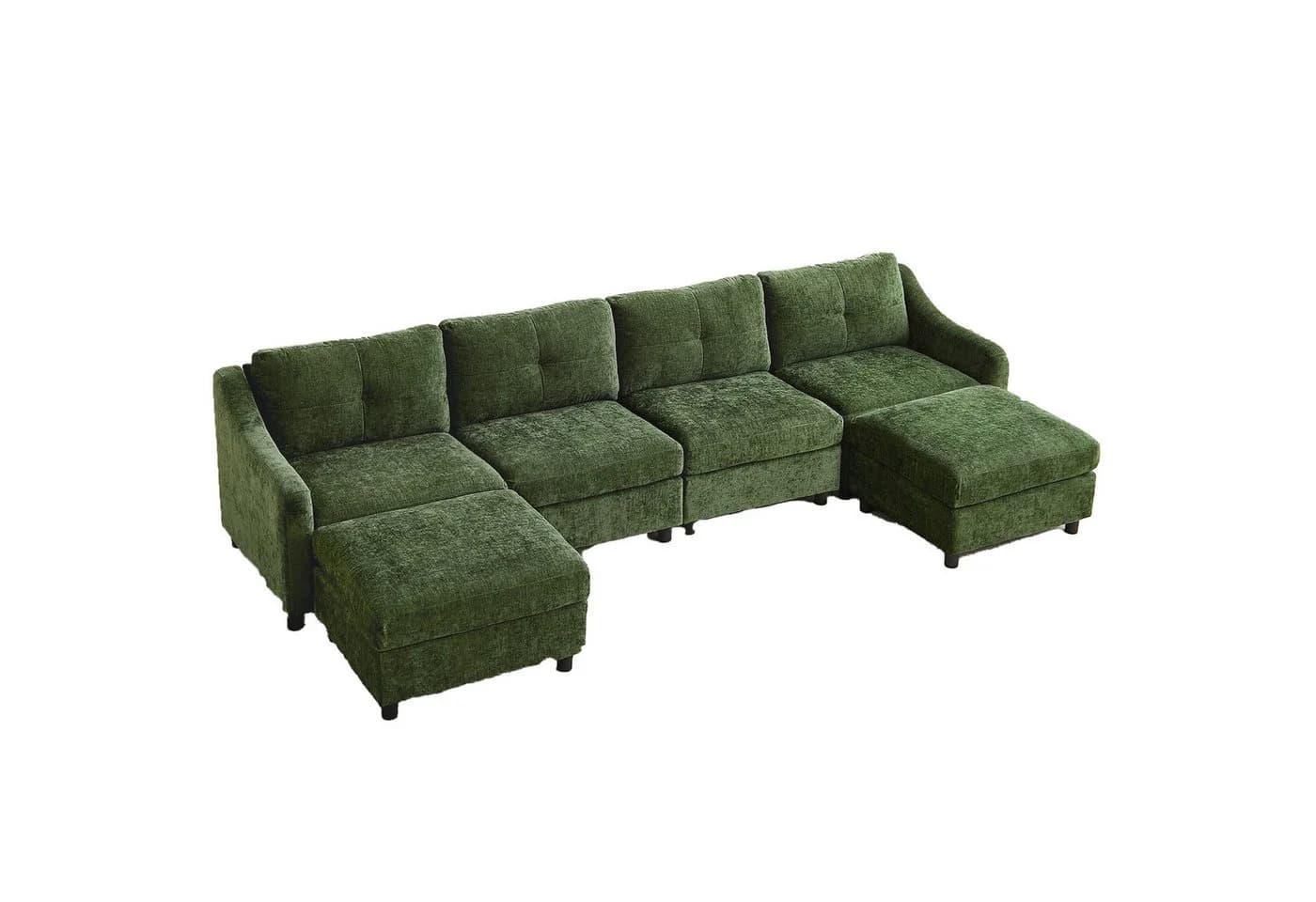 Jiexi Ecksofa mit Schlaffunktion Kordsofa Dunkelgrün - Bild 5