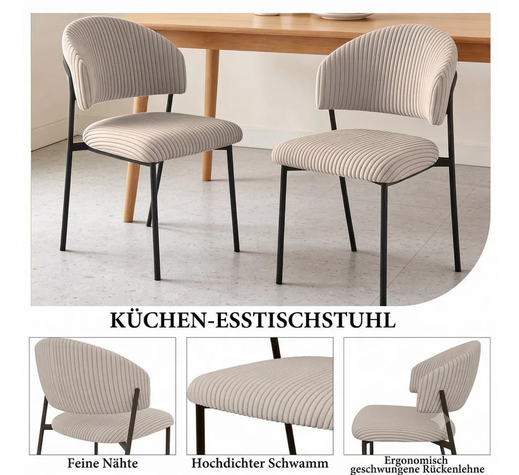 Jiexi Esszimmerstuhl Grau Cord-Optik Modern Bequem Stabil - Bild 5