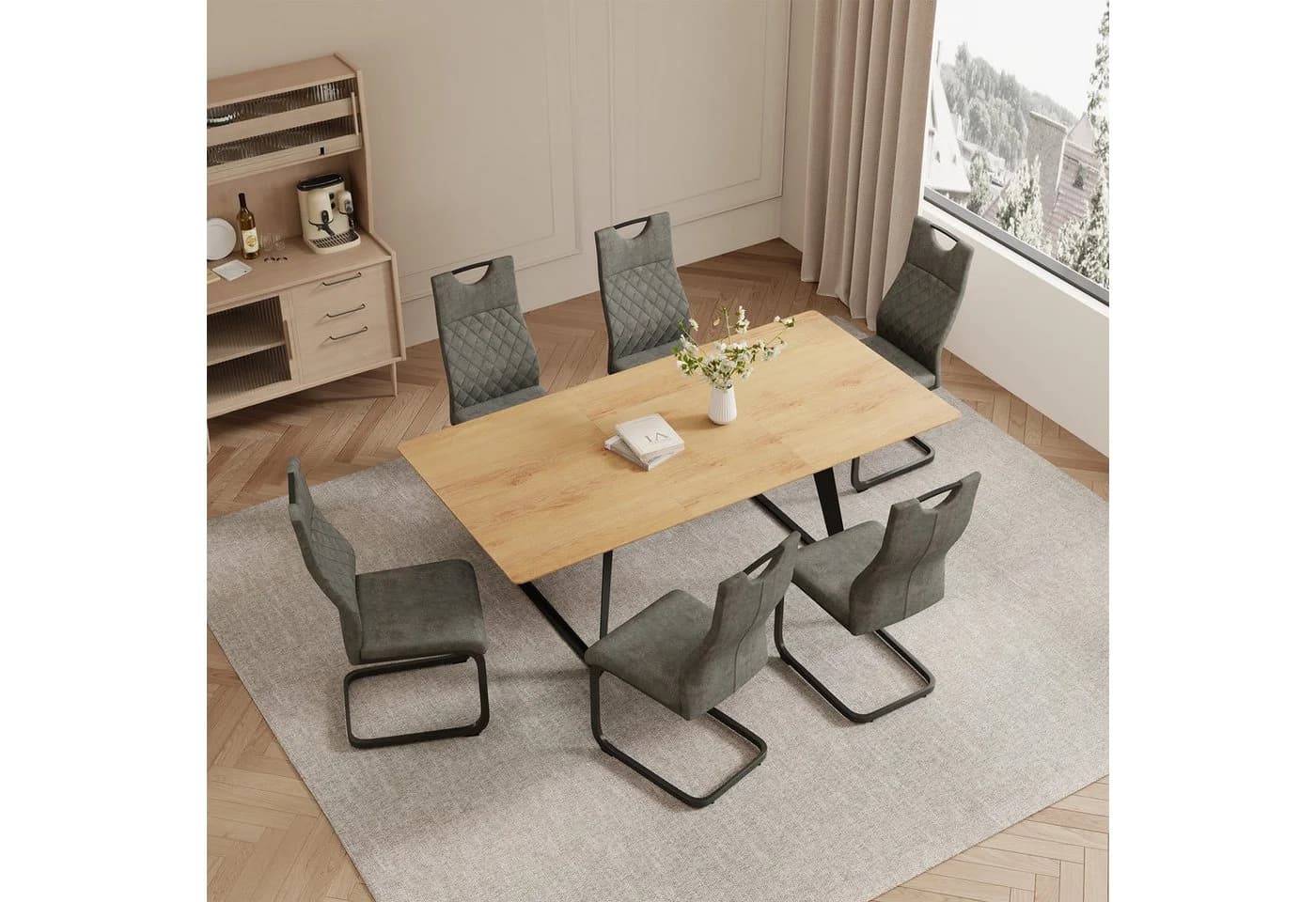 Jiexi Ausziehbarer Esstisch mit 4-6 Stühlen Beige