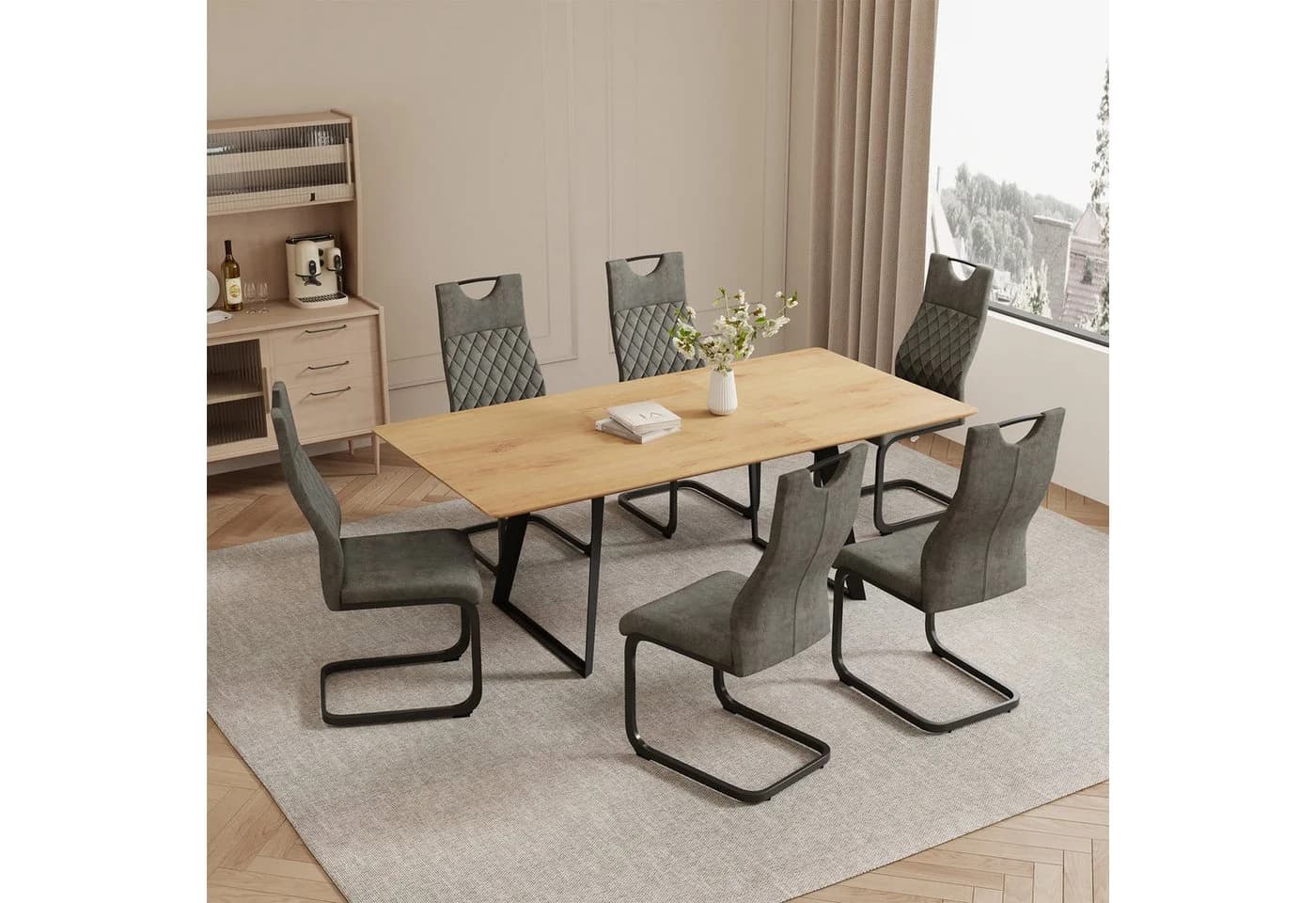 Jiexi Ausziehbarer Esstisch mit 4-6 Stühlen Beige - Bild 2