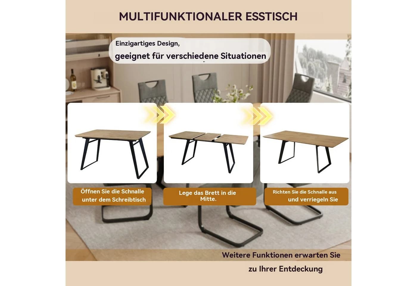 Jiexi Ausziehbarer Esstisch mit 4-6 Stühlen Beige - Bild 5