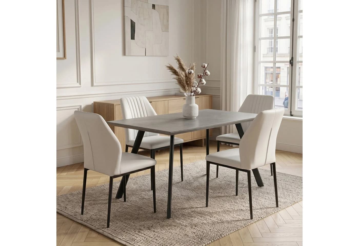Jiexi Essgruppe mit PU-Leder Stühlen Industrie-Design Grau - Bild 2