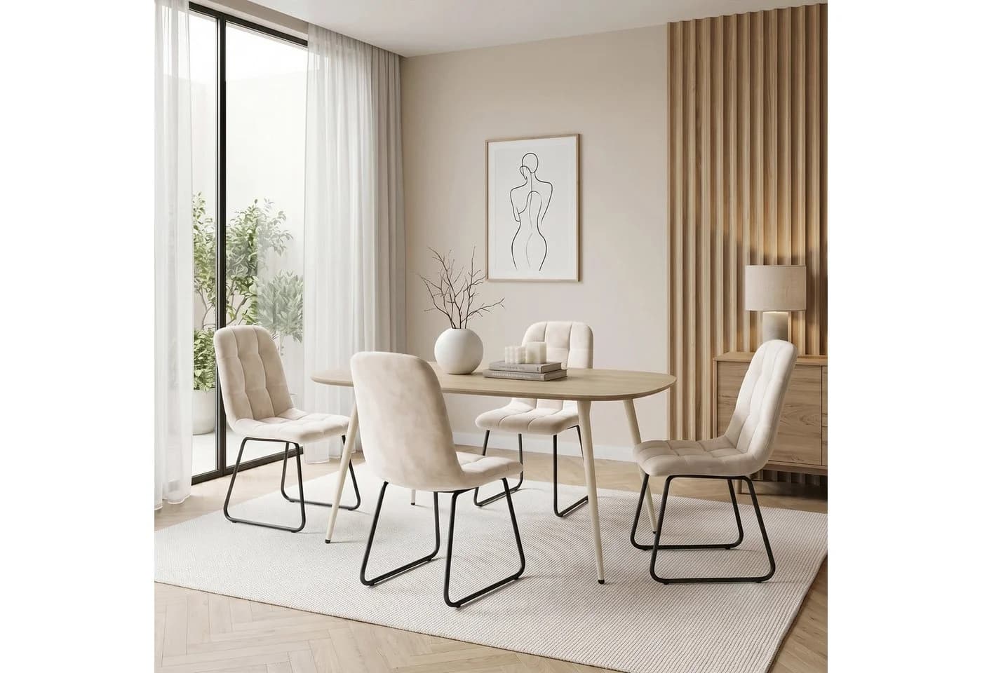 Jiexi Essgruppe mit Flanell-Stühlen Eichenoptik Beige - Bild 2