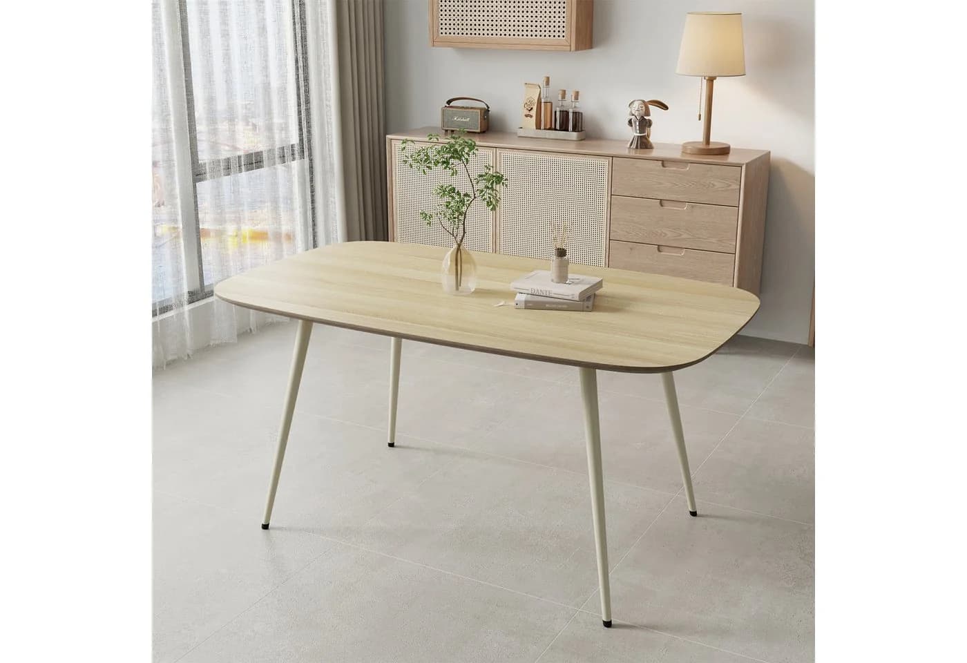 Jiexi Essgruppe mit Flanell-Stühlen Eichenoptik Beige - Bild 4