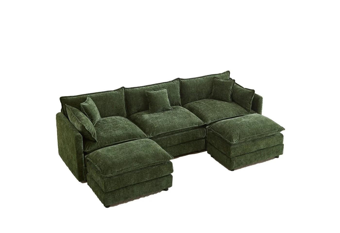 Jiexi Ecksofa 285cm Grün mit Schlaffunktion und Fußstützen