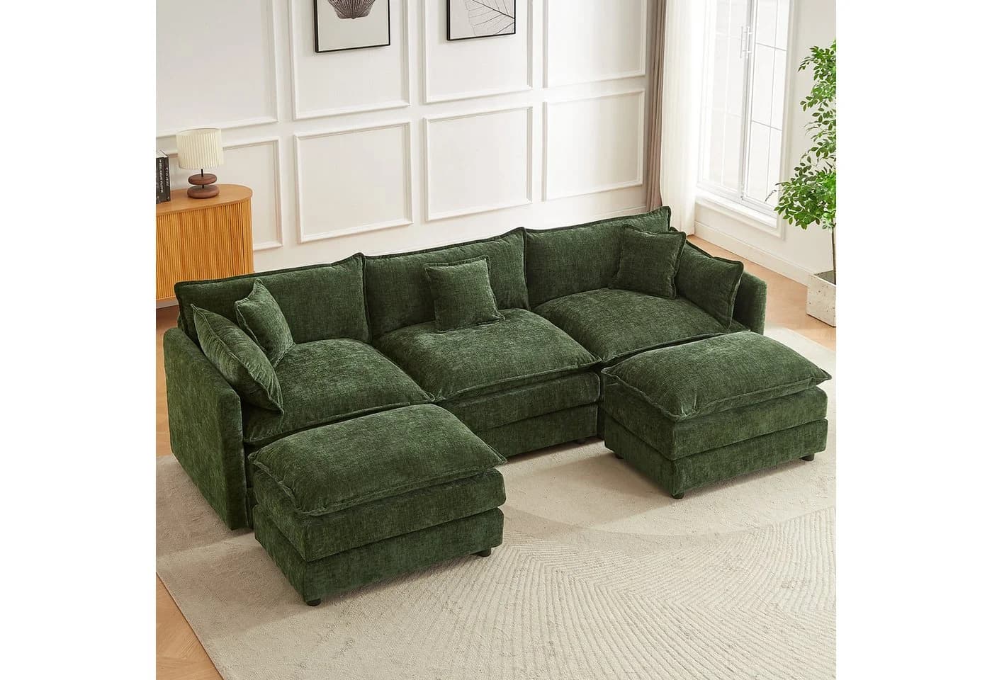 Jiexi Ecksofa 285cm Grün mit Schlaffunktion und Fußstützen - Bild 2
