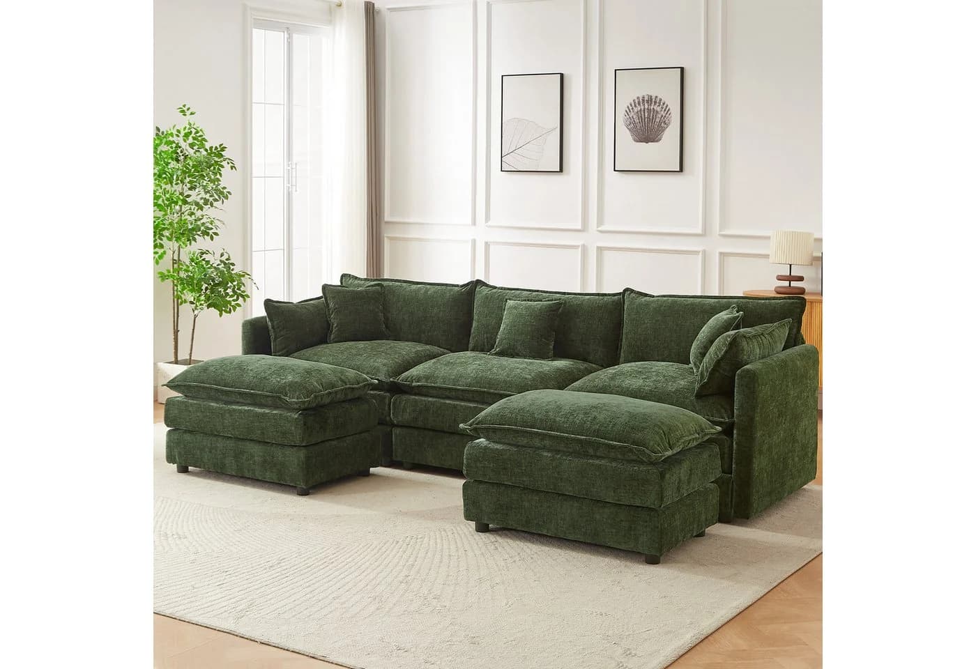 Jiexi Ecksofa 285cm Grün mit Schlaffunktion und Fußstützen - Bild 5