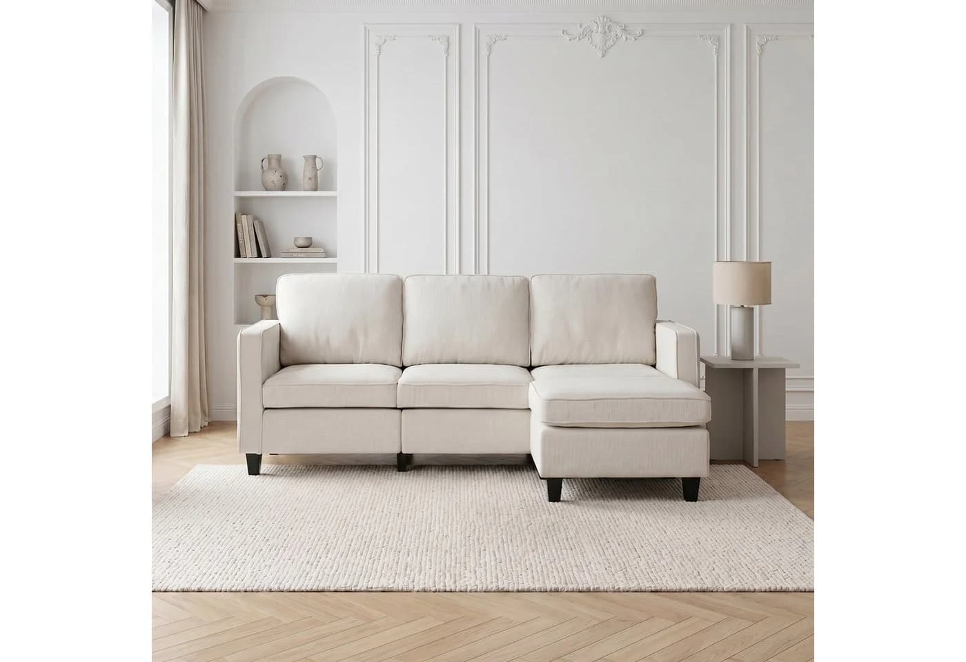 Jiexi 3-Sitzer Sofa Beige mit beweglichem Hocker - Bild 3