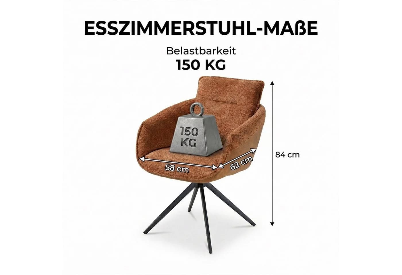 Jiexi Armlehnstuhl Esszimmerstuhl Karamellbraun Metallgestell - Bild 4