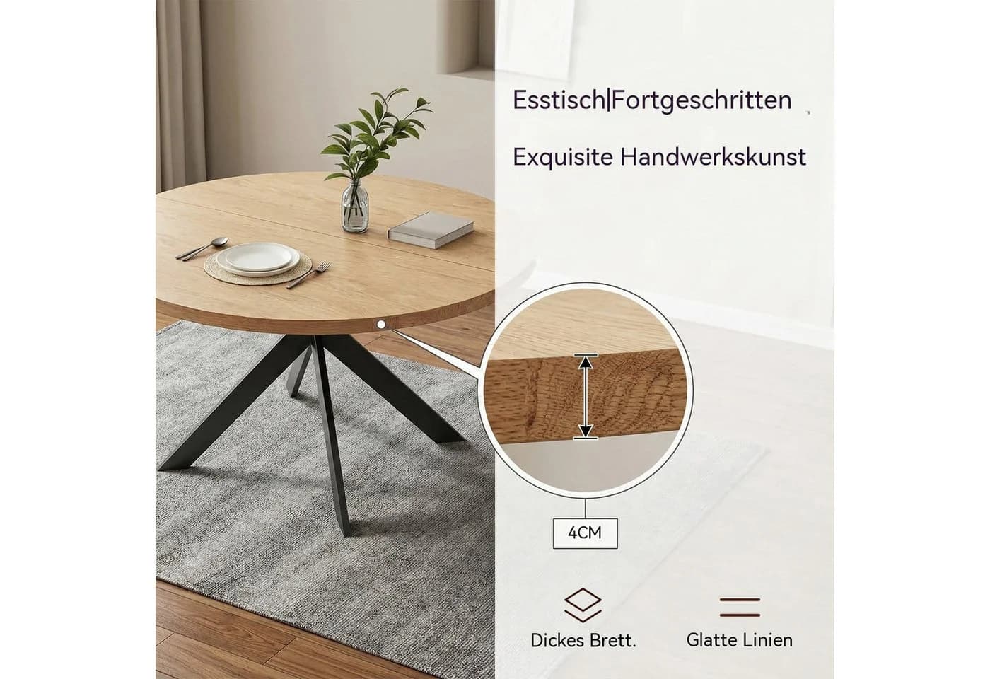 Jiexi Essgruppe Runder Esstisch mit 4 Stühlen Beige Modern - Bild 5
