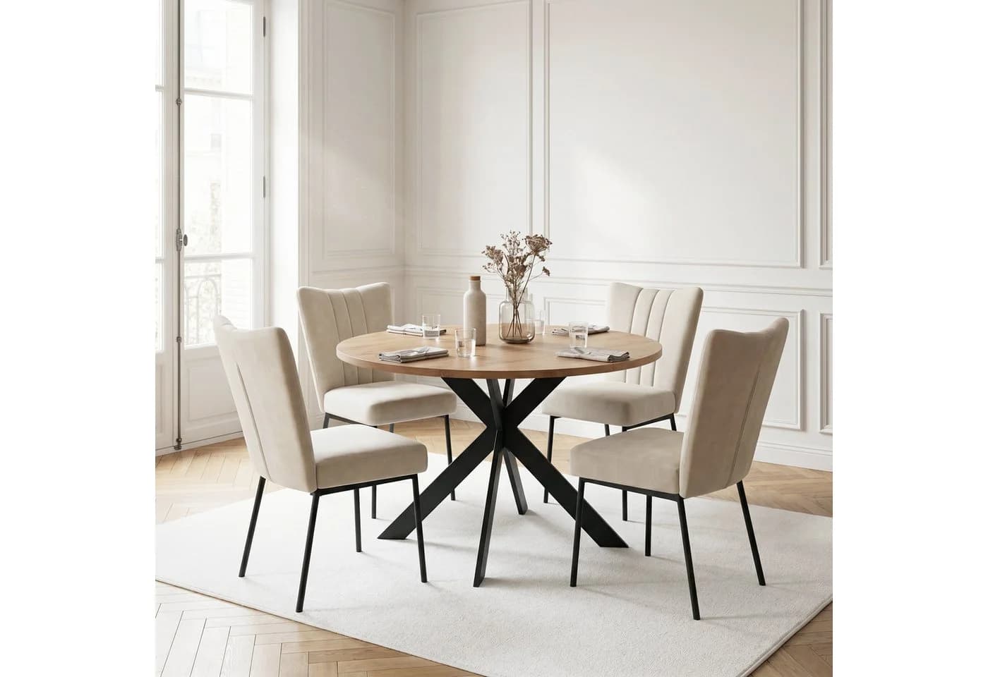 Jiexi Essgruppe mit rundem Tisch und 4 Stühlen Beige - Bild 2