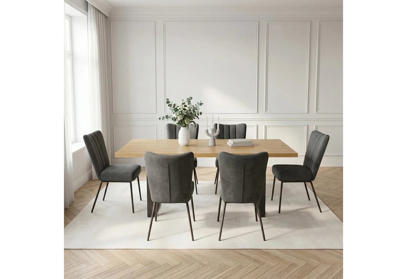 Jiexi Essgruppe 7-tlg. mit ausziehbarem Tisch und 6 Stühlen - Bild 2