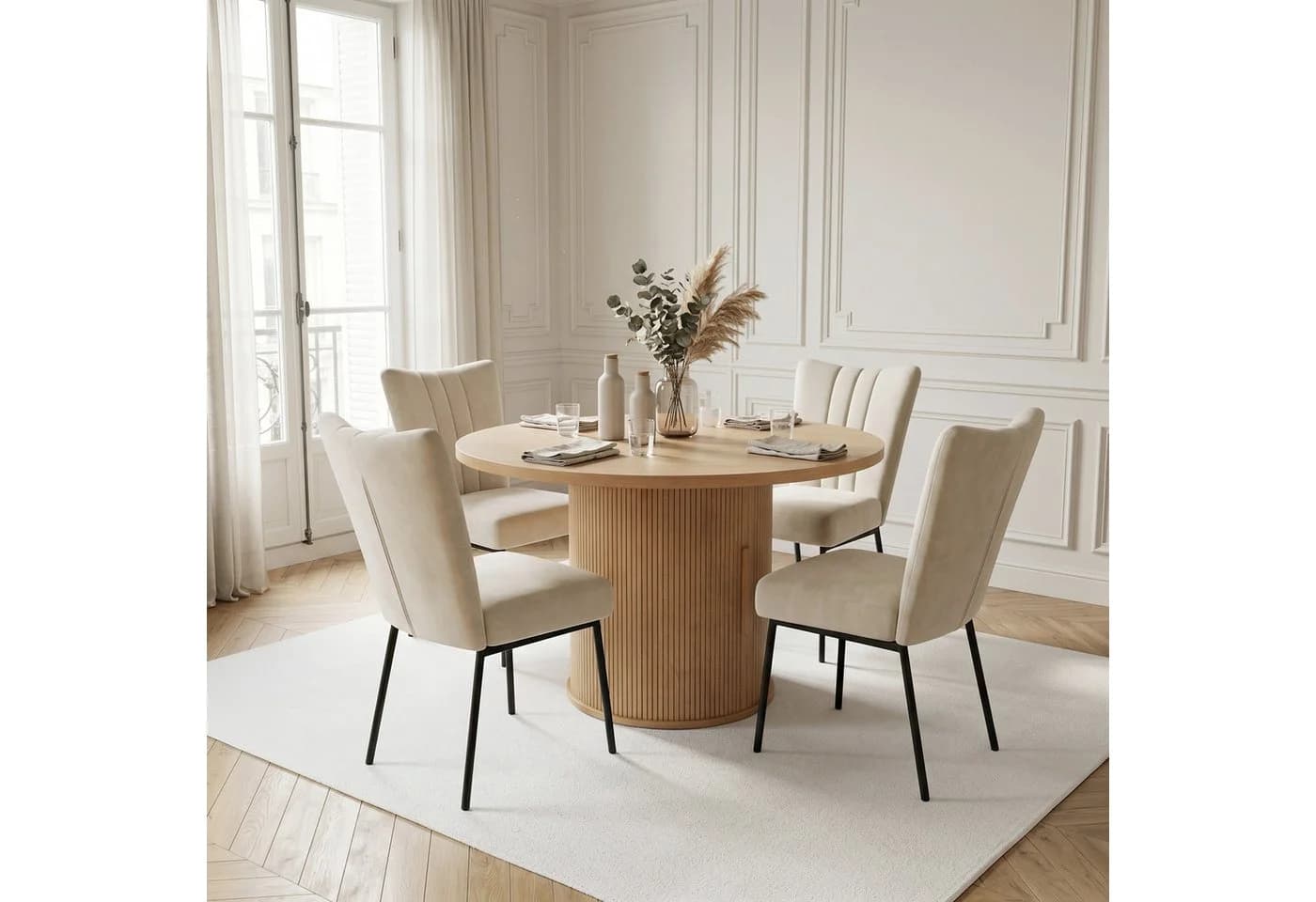 Jiexi Essgruppe 5-teilig runder Tisch mit Stauraum & 4 Polsterstühle