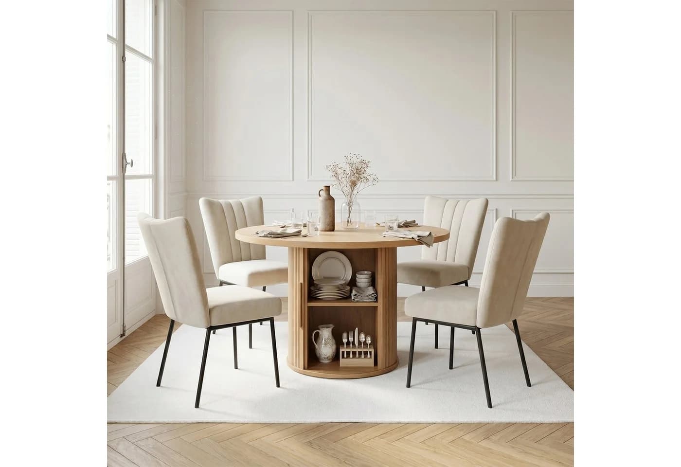 Jiexi Essgruppe 5-teilig runder Tisch mit Stauraum & 4 Polsterstühle - Bild 2