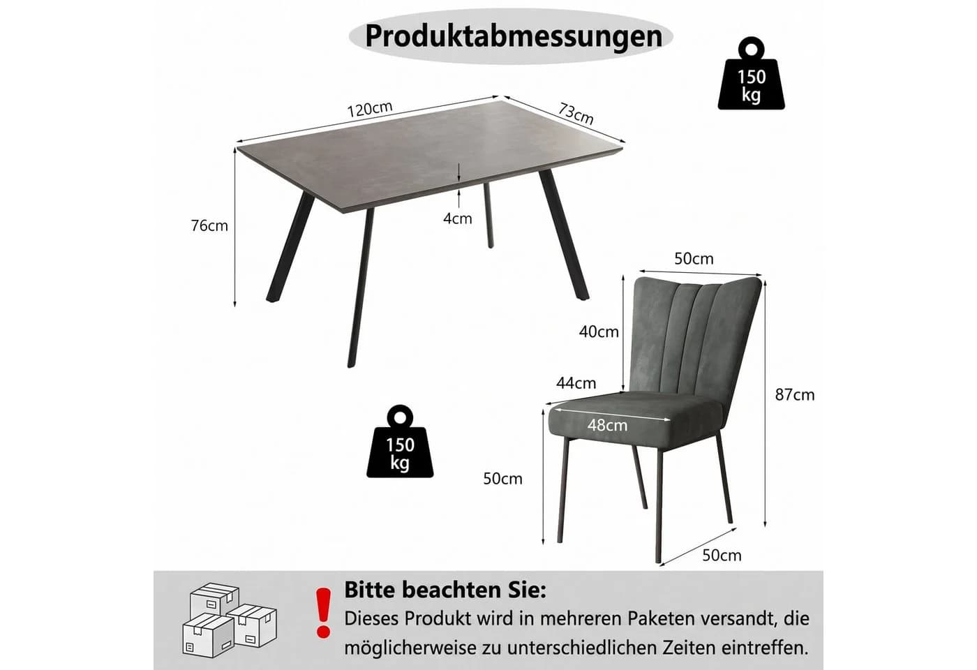 Jiexi Essgruppe Tisch- und Stuhlset Modern Grau - Bild 3
