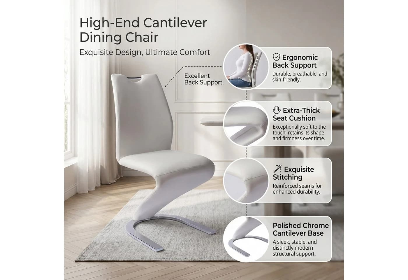 Jiexi Freischwinger Set PU-Leder Z-Form Design Modern Weiß