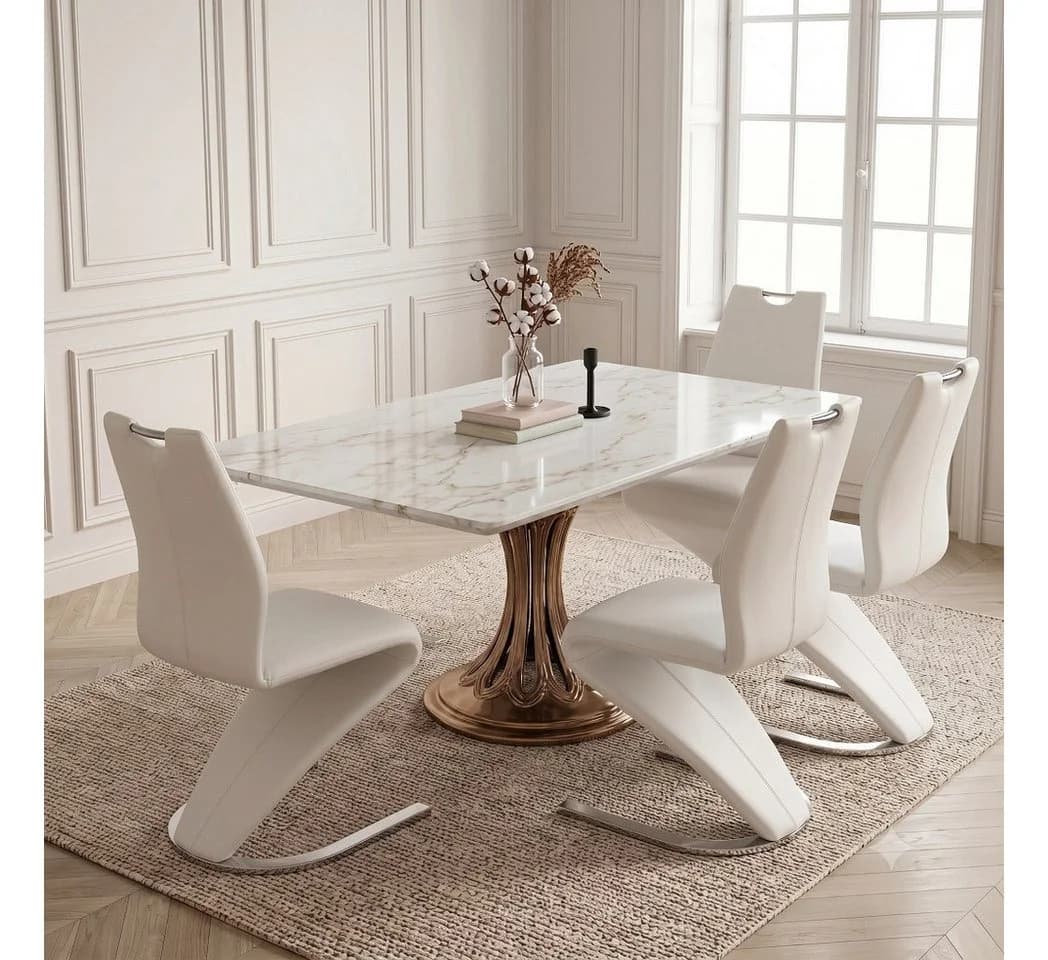 Jiexi Freischwinger Set PU-Leder Z-Form Design Modern Weiß - Bild 2
