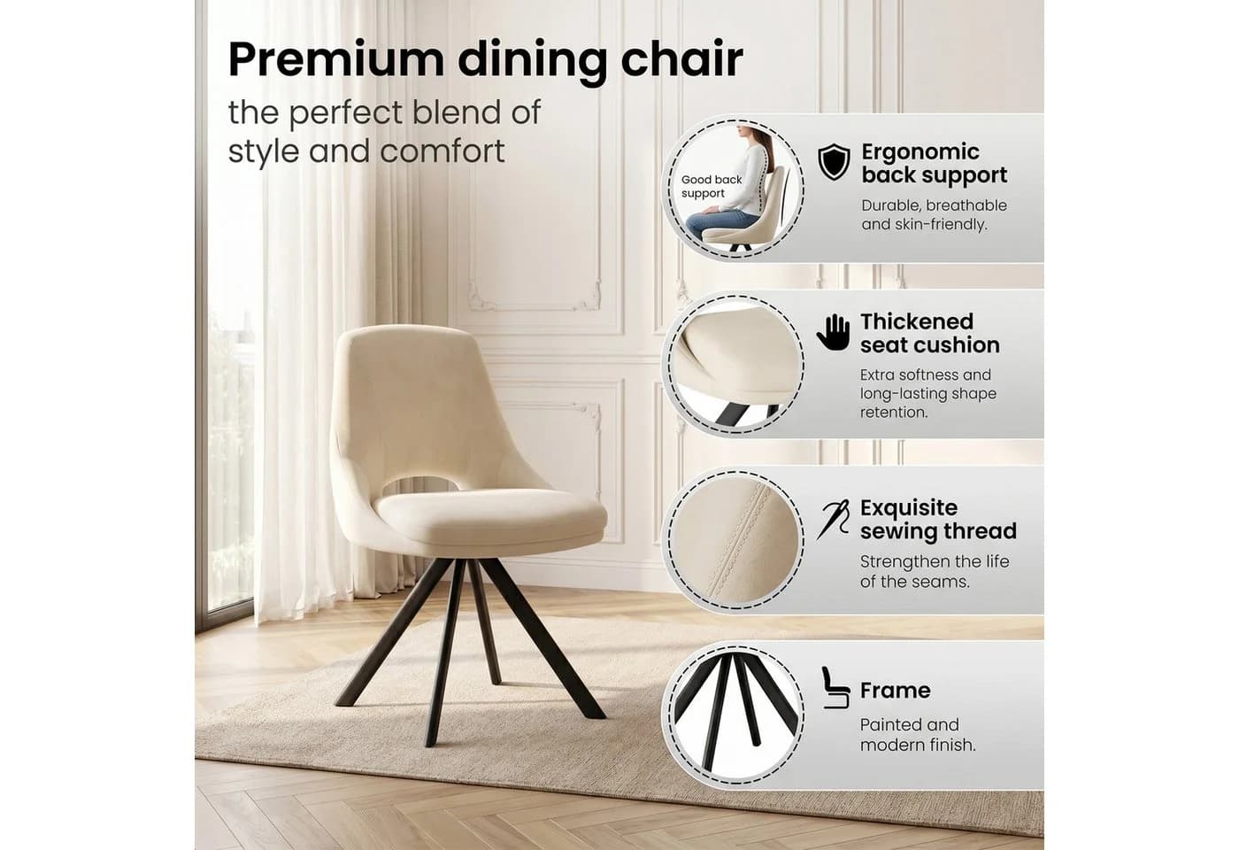 Jiexi Esszimmerstuhl Polsterstuhl Beige/Grau Velvet-Optik
