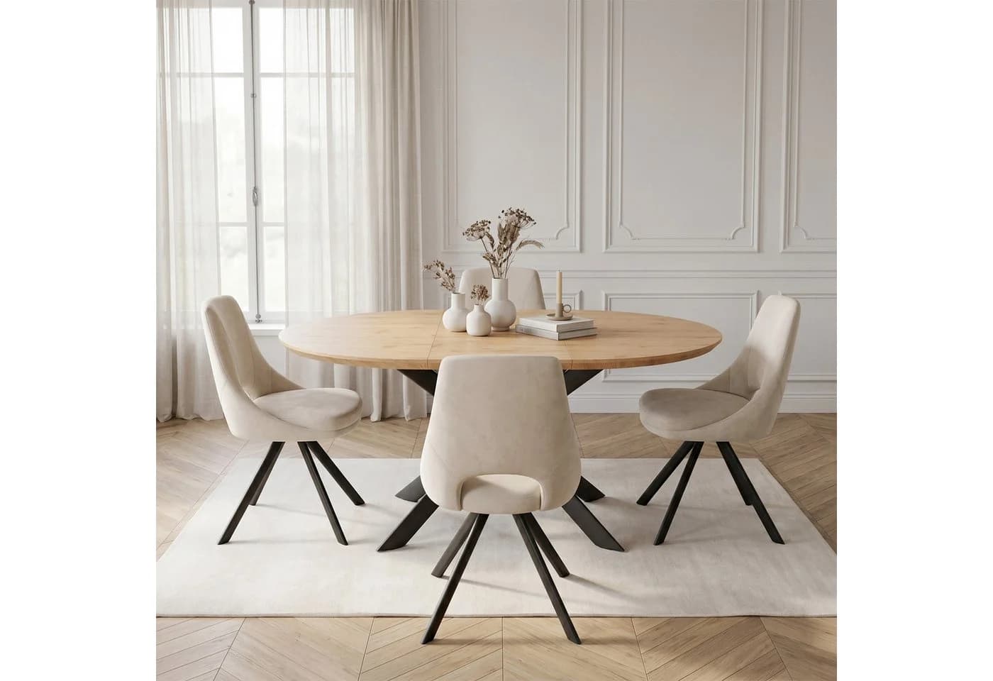 Jiexi Esszimmerstuhl Polsterstuhl Beige/Grau Velvet-Optik - Bild 2