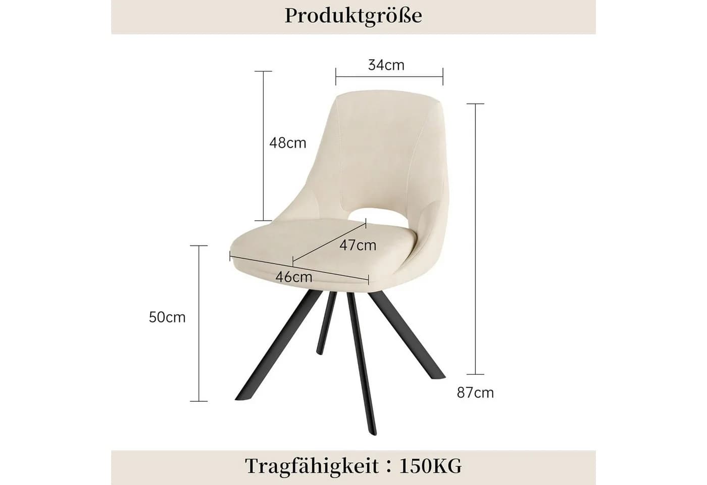 Jiexi Esszimmerstuhl Polsterstuhl Beige/Grau Velvet-Optik - Bild 3