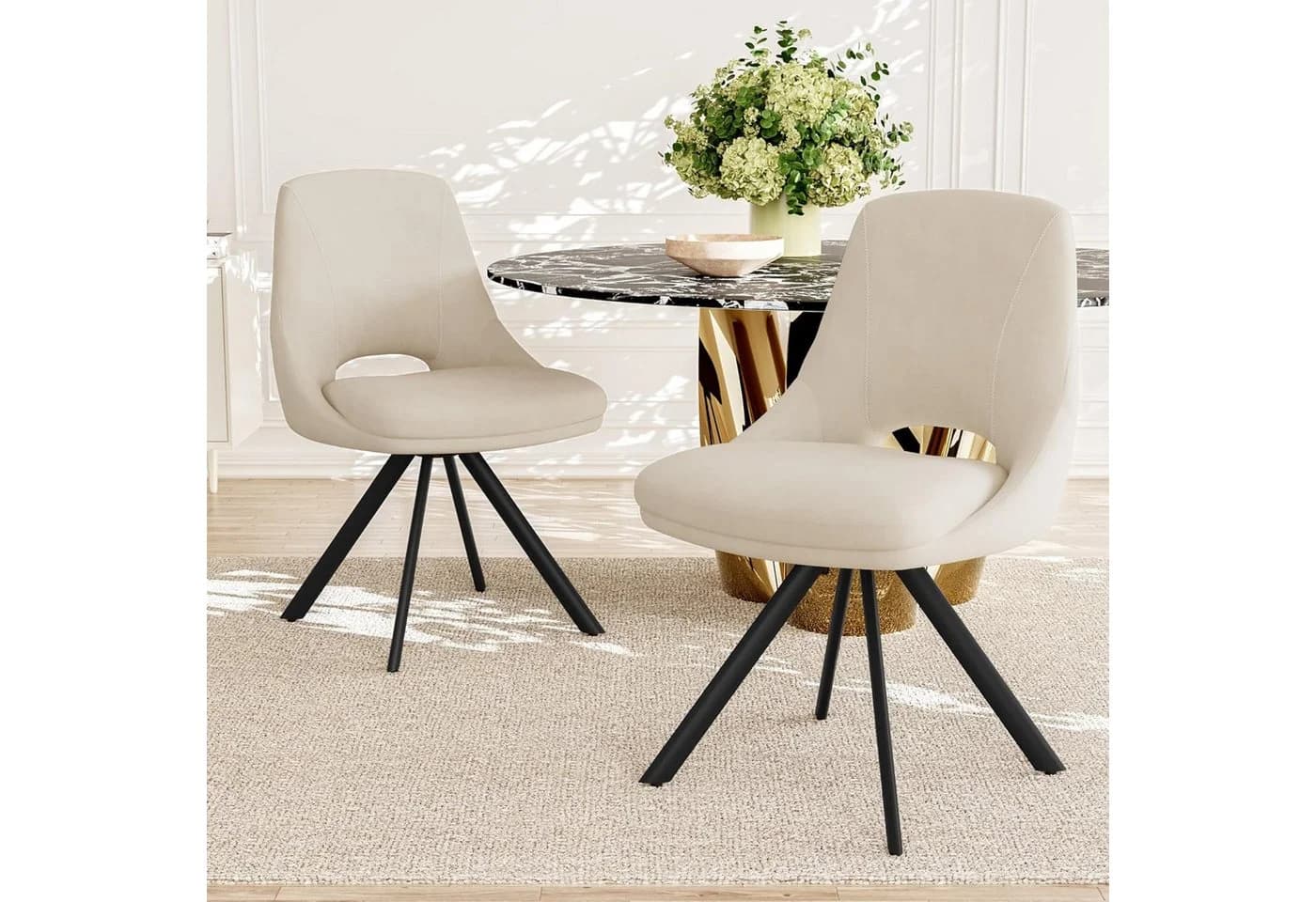 Jiexi Esszimmerstuhl Polsterstuhl Beige/Grau Velvet-Optik - Bild 4