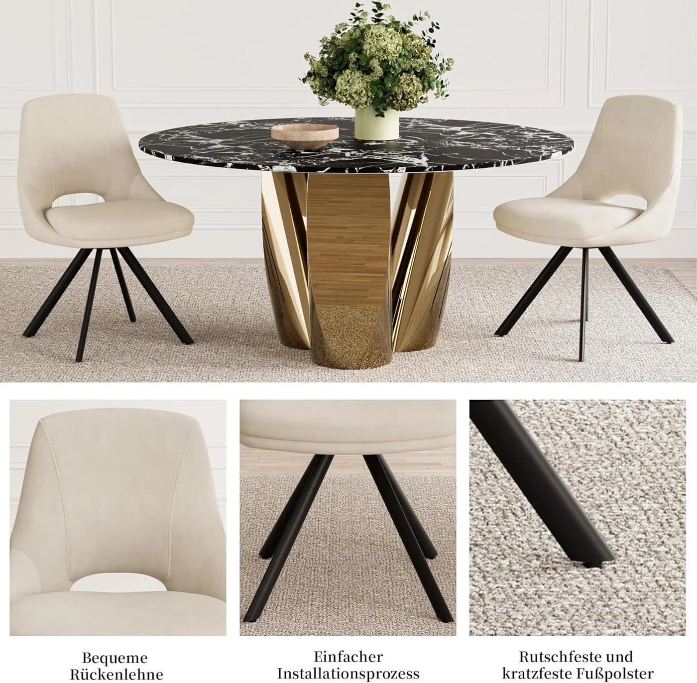 Jiexi Esszimmerstuhl Polsterstuhl Beige/Grau Velvet-Optik - Bild 5