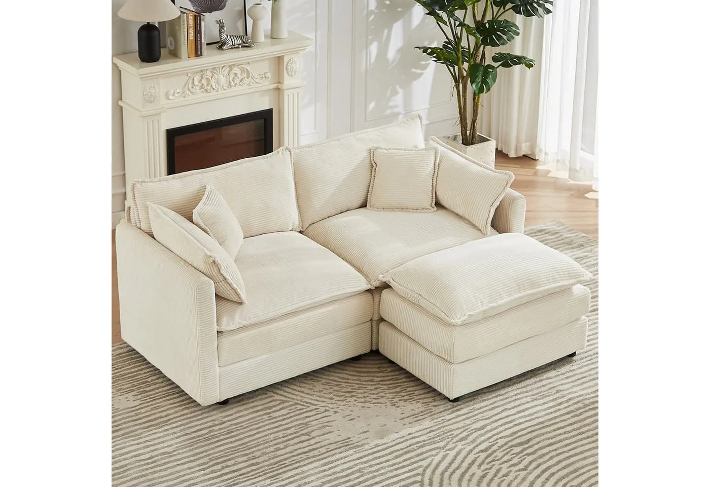 Jiexi Modulares Ecksofa Cord Beige Grau L- & U-Form