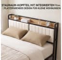 Jiexi Metallbett 140x200 mit gepolstertem Kopfteil und Ablage Schwarz Bild 3
