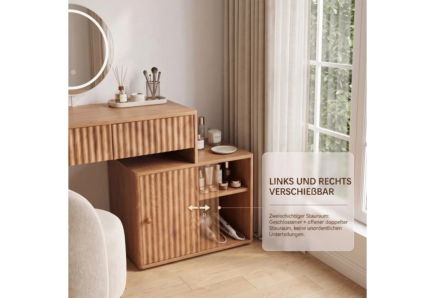 Jiexi Sideboard 137cm Eiche-Optik mit 6 Schubladen und Rillenstruktur - Bild 5