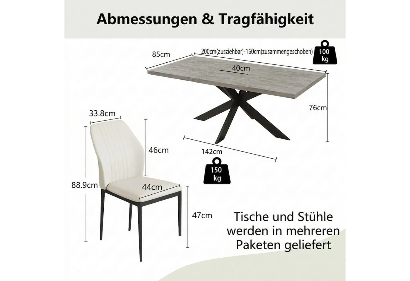 Jiexi Ausziehbarer Esstisch mit 6-8 Stühlen Betonoptik - Bild 3