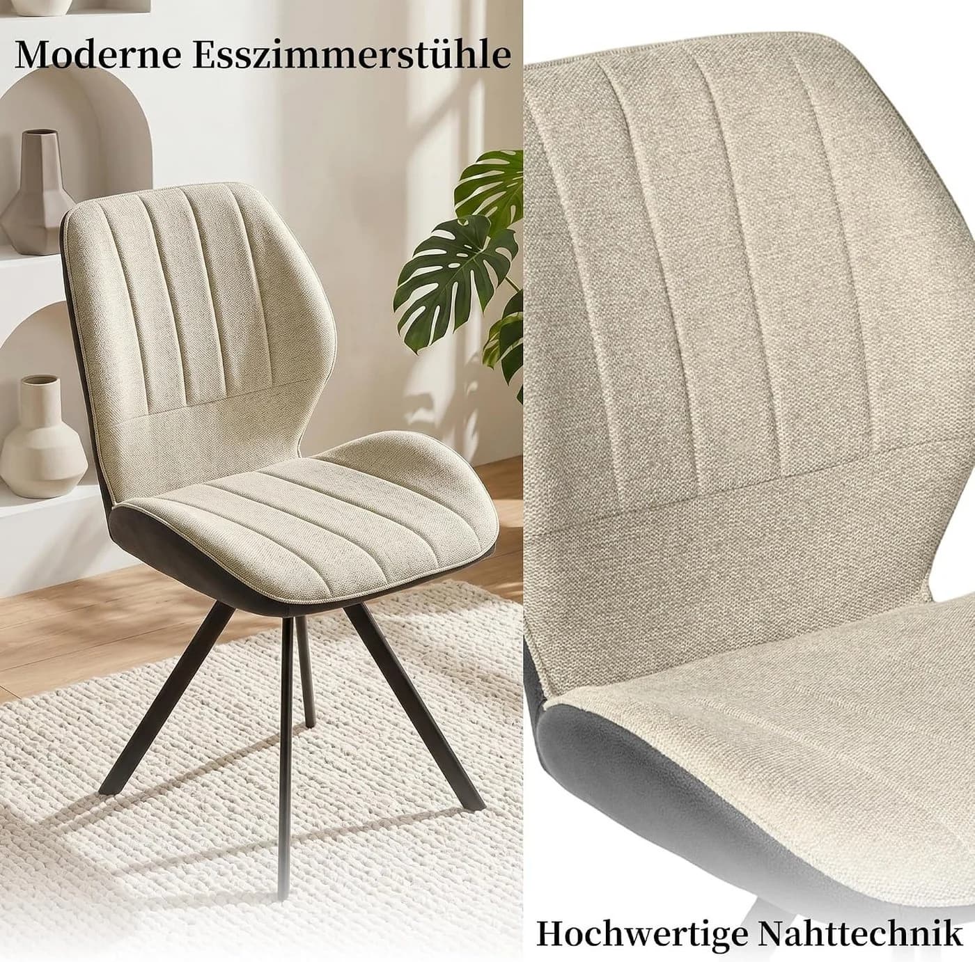 Jiexi Küchenstuhl Esszimmerstuhl Patchwork-Design Beige Metallbeine