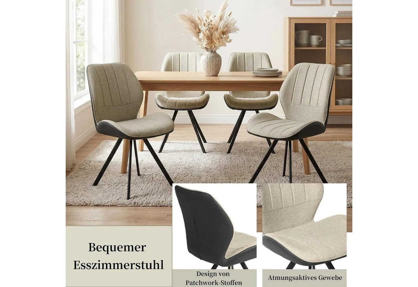 Jiexi Küchenstuhl Esszimmerstuhl Patchwork-Design Beige Metallbeine - Bild 3