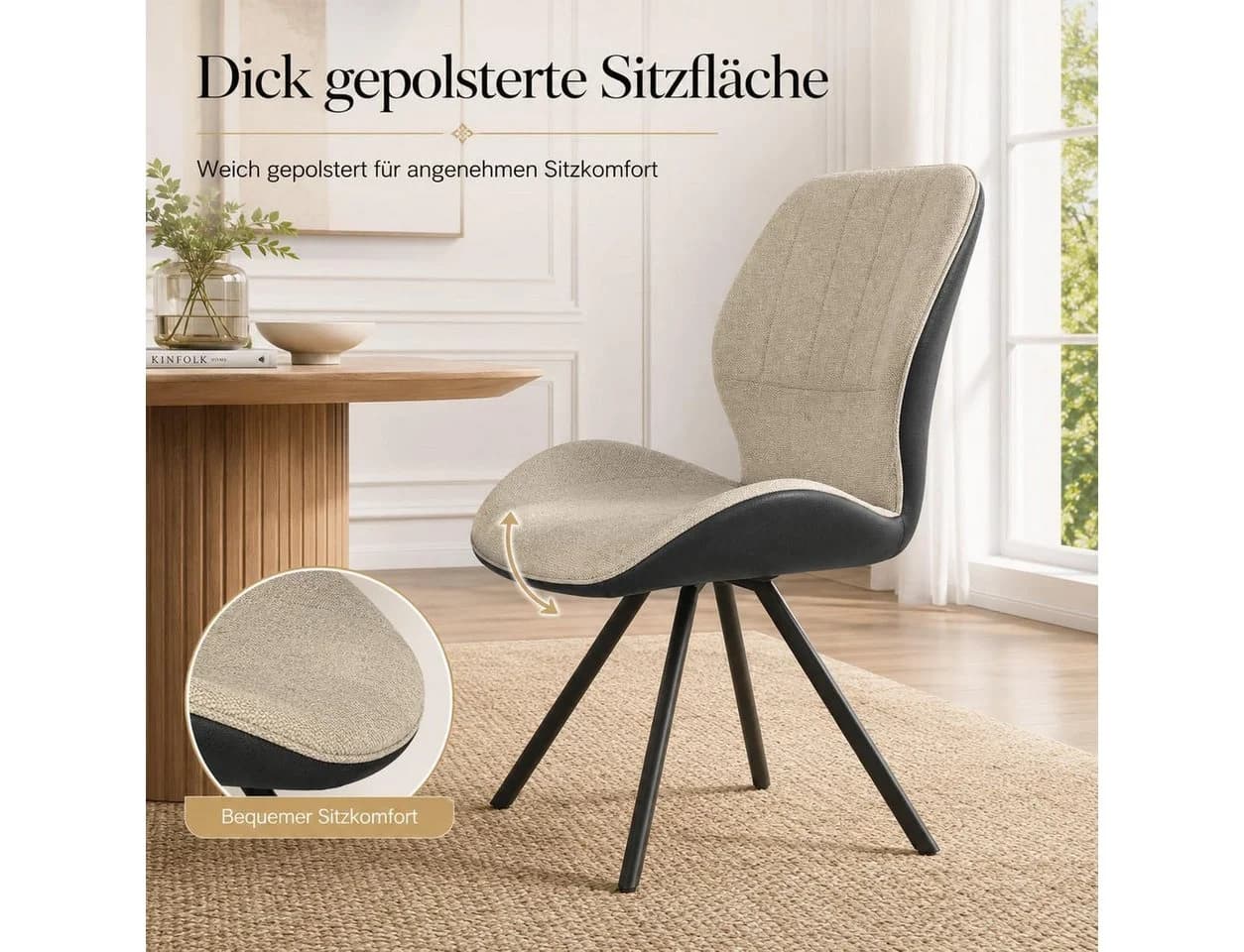 Jiexi Küchenstuhl Esszimmerstuhl Patchwork-Design Beige Metallbeine - Bild 4