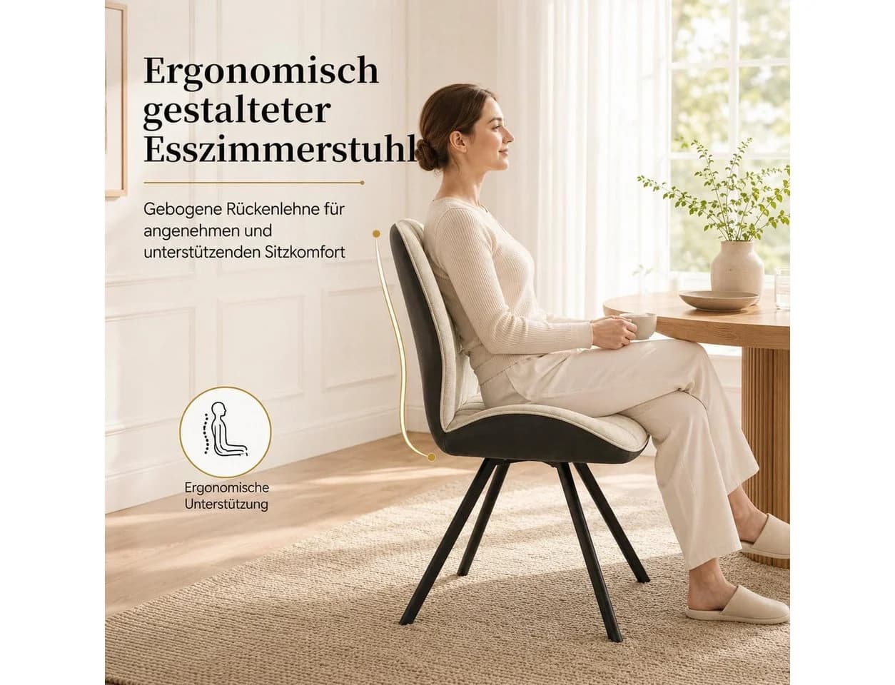 Jiexi Küchenstuhl Esszimmerstuhl Patchwork-Design Beige Metallbeine - Bild 5