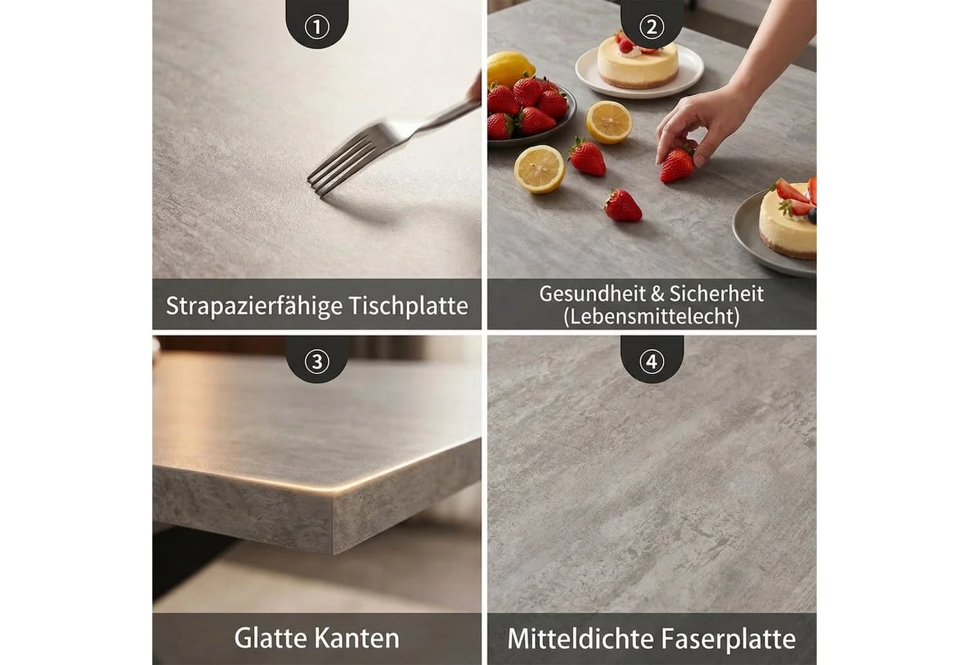 Jiexi Ausziehbarer Esstisch MDF Grau Betonoptik - Bild 5