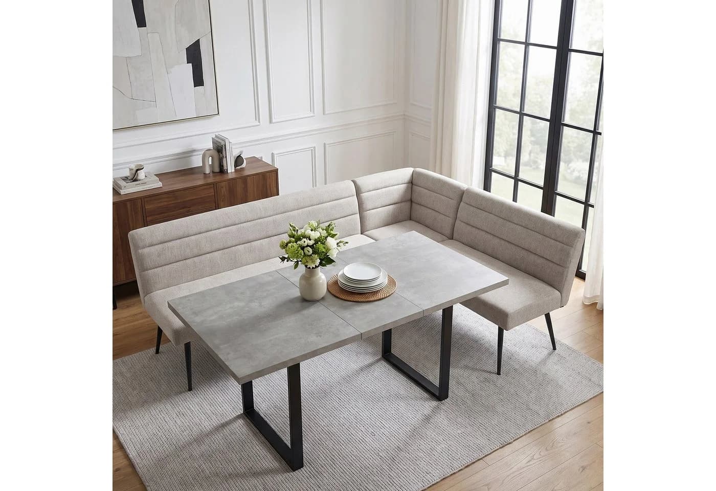 Jiexi Essgruppe Esszimmer-Set mit Eckbank & Esstisch, Polyester, Metallbeine